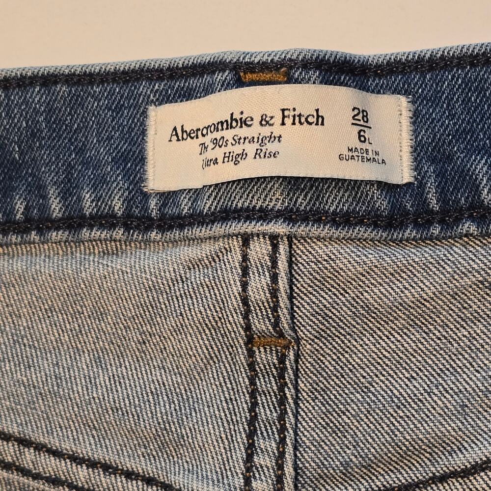 Abercrombie & Fitch 90s Straight Ultra High Rise Criss Cross Waist Jeans 6L Blue - Picture 3 of 16